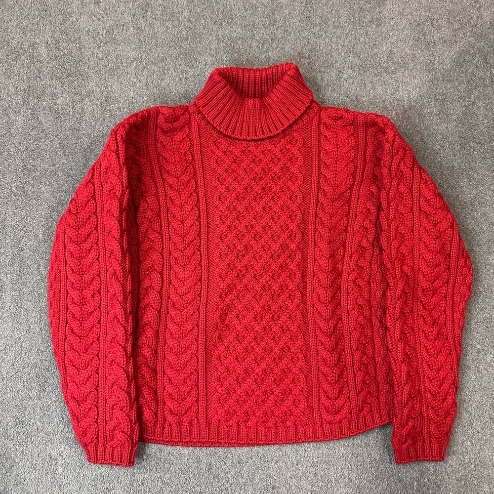 Callan Country Collection Wool Cable Knit Turtleneck Sweater Women’s M Red VTG